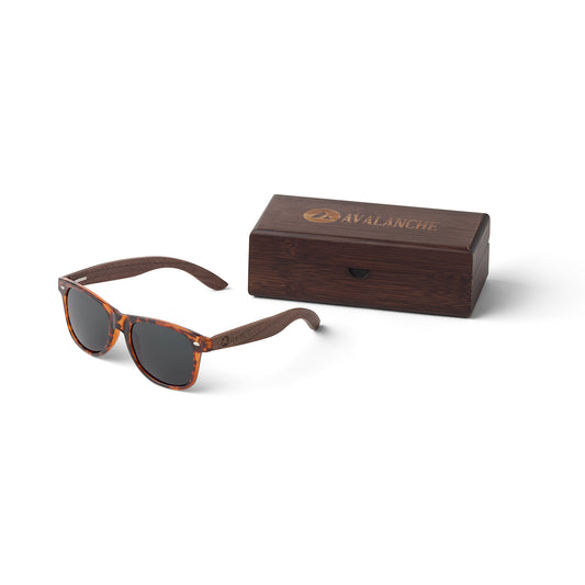 Avalanche Wooden Sunglasses: Tortoise Shell Edition with Polarized Black Lenses