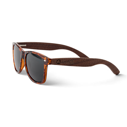 Avalanche Wooden Sunglasses: Tortoise Shell Edition with Polarized Black Lenses